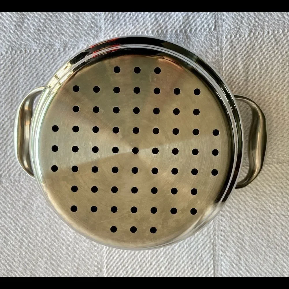 Stainless Steel Steamer Strainer Insert Cookware Double Handle EUC Used On Tv.